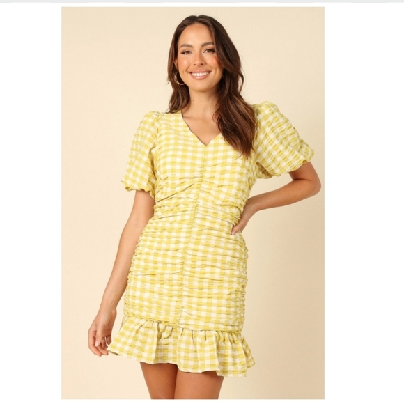 Skies Are Blue Yellow Checkered Dress, Size M - Picture 3 of 16